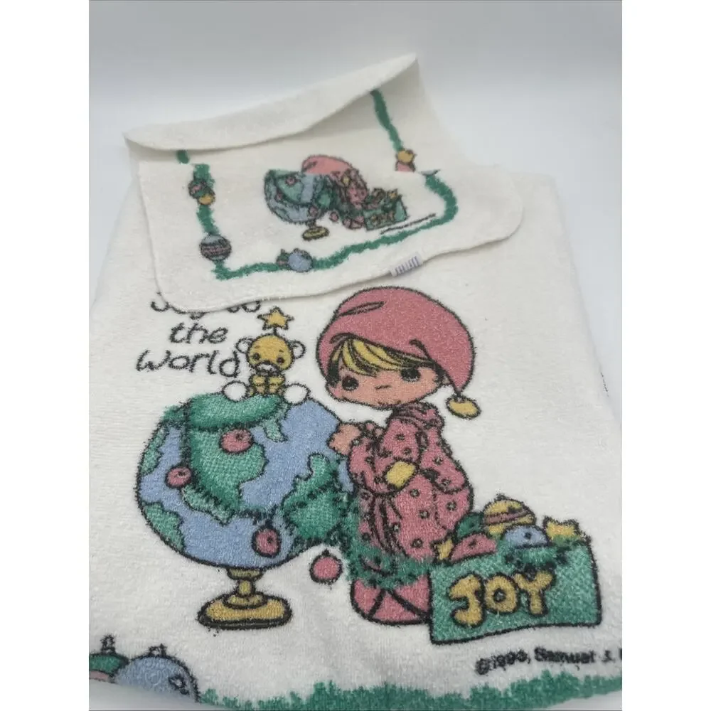 Christmas Precious Moments Leshner Mills “Joy to the World”Bath Towel Wash Cloth